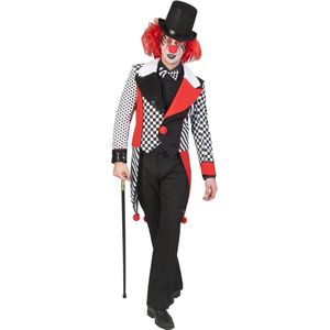 Funny Fashion - Pierrot Kostuum - Dambord Met Stippels Circus Clown Slipjas Man - Rood - Maat 52-54 - Carnavalskleding - Verkleedkleding