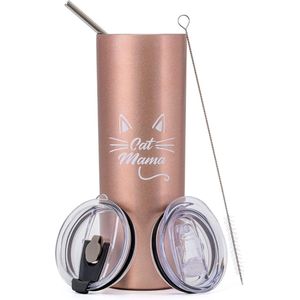 Cat Mom gift beker voor vrouwen, kattenmama, cadeaubeker voor Moederdag, verjaardag, Reisbeker voor kattenliefhebbers, 20 oz, dubbelwandig, tumbler drinkbeker, campingbeker met rietje en deksel