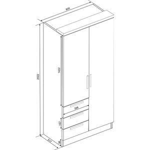 Kledingkast Ramos 80cm met 2 deuren & 3 laden - wit