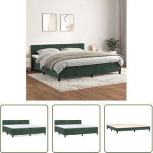 The Living Store Boxspring Bed - Fluweel - Donkergroen - 203x200x78/88 cm - Met verstelbaar hoofdbord - Pocketvering matras - Middelharde ondersteuning - Huidvriendelijk topmatras