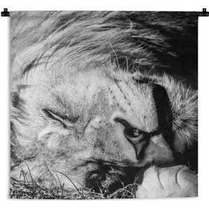 Wandkleed Leeuw in zwart wit - Rustende leeuw Wandkleed katoen 90x90 cm - Wandtapijt met foto