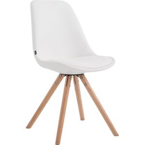 CLP Laval Eetkamerstoel - klassiek - met houten poten - Rond - Kunstleer - wit natura