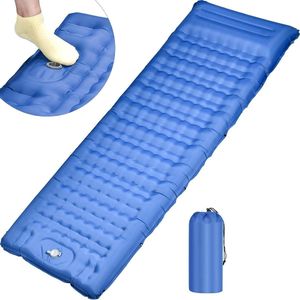 12 cm dik opblaasbaar campingmatras met voetpomp en kussen - zelfopblaasbaar - 1-zits - ultralicht - voor kamperen en wandelen