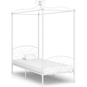 vidaXL Hemelbedframe - Wit, 90x200 cm, Metaal Metalen Hemelbed - Houten Bedframe - Enkel Bed - Tweepersoons Bed - Slaapcomfort - Kinderkamer Meubels - Kamerinrichting