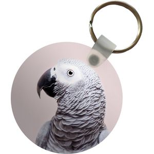 Sleutelhanger - Papegaai - Grijs - Dieren - Natuur - Plastic - Rond - Uitdeelcadeautjes