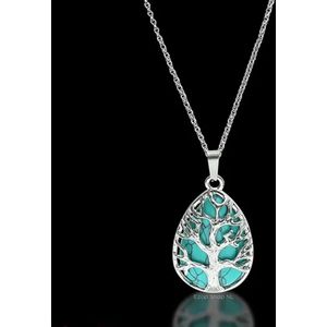 Blue Turquoise Tree of Life Waterdruppel Hanger Ketting - Uniseks Sieraad