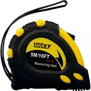Imtex Rolmaat - Rolbandmaat - Metalen Uiteinde - Met Blokkeerknop - 5m - 16FT - 197 Inch - Geel/Zwart