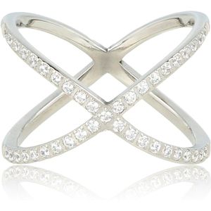 *My Bendel - Brede zilverkleurige ring met zirkonia steentjes - Unieke ring zilver bezet met zirkonia stenen - Met luxe cadeauverpakking