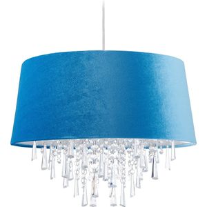 Relaxdays hanglamp met kristallen - fluwelen lampenkap - plafondlamp - diverse kleuren - blauw