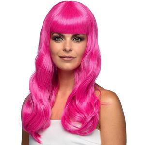 - Lange steile pruik met slag en pony - Synthetisch haar voor dames - Glamour kapsel accessoire voor kostuum, themafeest, carnaval