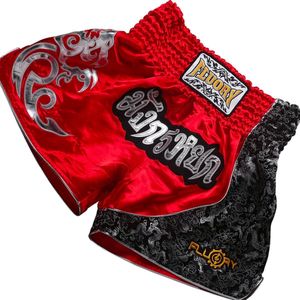 Fluory Muay Thai Short Kickboks Broek Rood Zilver maat L