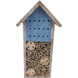 Insectenhotel van FSC®-gecertificeerd hout voor bijen - Natura Galway - duurzaam insectenhuis - 15 x 30 x 13 cm - bruin en blauw