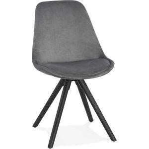 Alterego Vintage stoel 'RICKY' in grijs fluweel en poten in zwart hout