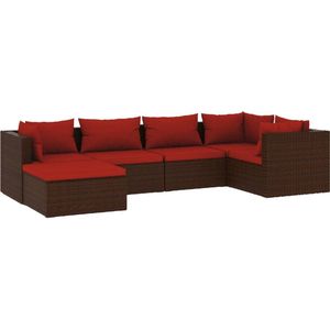 vidaXL 6-delige Loungeset poly rattan bruin Tuinmeubels - Lounge Set - Poly Rattan - Buitendecoratie - Loungestoel