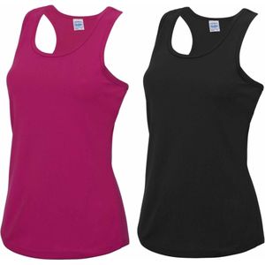 Voordeelset -  fuchsia roze en zwart sport singlet voor dames in maat Medium - Dameskleding sport shirts