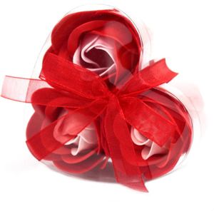 Zeep bloemen Hart box - Mini Rode rozen 3 stuks in box