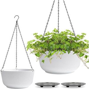 305 cm grote hangende plantenbakken voor buitenplanten - 2 stuks zelfbewaterende potten - binnen hangende manden voor planten - hangende bloempot met afvoergat en plantenhanger wit