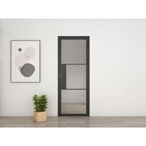 Complete glazen binnendeur - stalen draaideur - 89x216 met kozijn - 3 vakken - rechts - met slot - helder - met greep