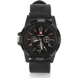 5 kleuren elektronisch analoge polshorloge met ronde nylon armband voor vrouwen en mannen - jubileum verjaardagscadeau