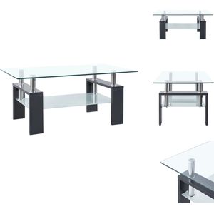 vidaXL Salontafel - Glas/Melamine - Grijs/Transparant - 95x55x40cm - 2-lagen - Tafel