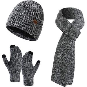 Winter Set voor Mannen - Inclusief Muts, Sjaal & Handschoenen met Touchscreen - Grijs