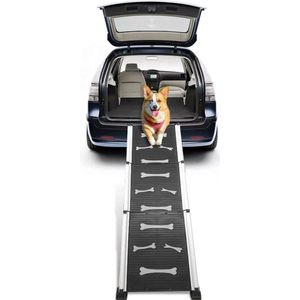 Premium Loopplank - Aluminium - Met Antislip - Hondentrap - Voor de Auto - Inschuifbaar - Inklapbaar - Hondenloopplank - Voor Honden - Zilver