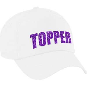 Toppers - Topper verkleed pet wit met paarse letters - volwassenen - Toppers