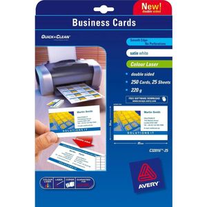 Avery Quick & Clean™ visitekaartje 85 x 54 mm, 220 g/m², dubbelzijdig, C32016, Laser (pak 250 stuks)