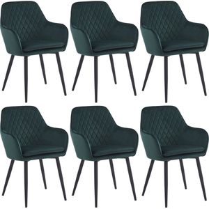 Colenis® - Laura Eetkamerstoel - Set Van 6 - Groen - Velvet - Industrieel - Met armleuning