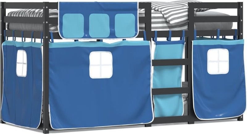 vidaXL - Stapelbed - met - gordijnen - 90x200 - cm - massief - grenenhout - blauw