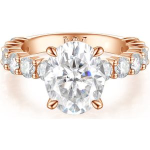 Majestica - 14k Roségouden Ovaal Moissanite Ring met Zijstenen - 3 karaat