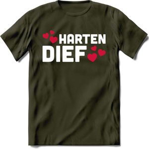 Harten Dief - Valentijn T-Shirt | Grappig Valentijnsdag Cadeautje voor Hem en Haar | Dames - Heren - Unisex | Kleding Cadeau | - Leger Groen - XL
