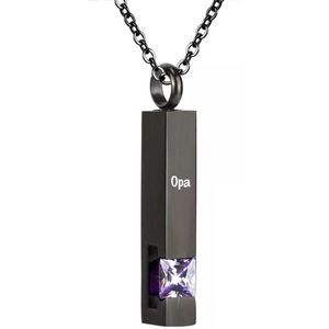 Luxe Ashanger | Met Ketting En Gravering | Opa | Assieraad | Zwart Met Licht Paarse Steen | As Ketting | Gedenksieraad | Urn | Incl. As vuller