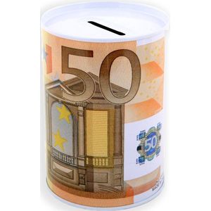 Spaarpot 50 euro biljet - 8X12cm - Kerst Cadau - Blikken - metalen - spaarpot met euro biljet - 1 stuk