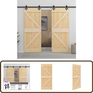 vidaXL Schuifdeurset Grenenhout 90x210 cm Schuifdeur - Grenenhout - Deuroplossing - Kamerdivider - Vintage Style