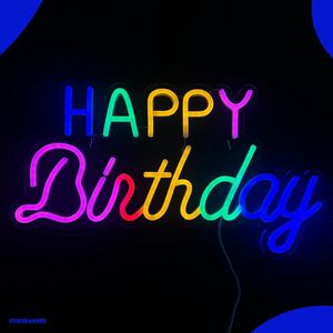 Neon Lamp - Happy Birthday Gekleurd - Restaurant - Dimbaar - Incl. Ophanghaakjes - Neon Sign - Neon Verlichting - Neon Led Lamp - Wandlamp