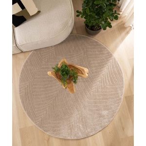 Rond vloerkleed Scandinavisch - Contour Leaf beige 160 cm rond