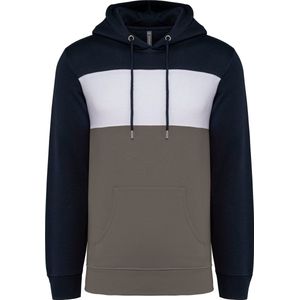 Driekleurige unisex hoodie met capuchon merk Kariban Donkerblauw/Wit/Basalt - M
