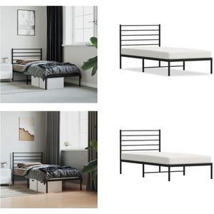 vidaXL Bedframe met hoofdbord metaal zwart 90x190 cm - Bedframe - Bedframes - Eenpersoonsbed - Bed