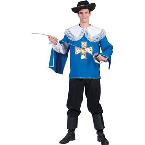 Funny Fashion - Musketier Kostuum - Musketier Muscat Kostuum Man - Blauw - Maat 56-58 - Carnavalskleding - Verkleedkleding