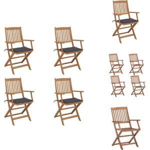 vidaXL Inklapbare Stoelen - Acaciahout - Antraciet Kussens - 54x57x91 cm (BxDxH) - Set van 4 - Tuinstoel