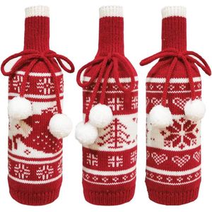 3 Stks Kerst Trui Wijnfles Cover Handgemaakte Wijnfles Trui Fles Jurk Vakantie Huis Wijnfles Cap Ornament Sets voor Kerst Decoraties Leuke Kerst Trui Party Decoraties