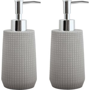 MSV Zeeppompje/dispenser - 2x - Squares - kunststeen - lichtgrijs - 7 x 18 cm - 275 ml