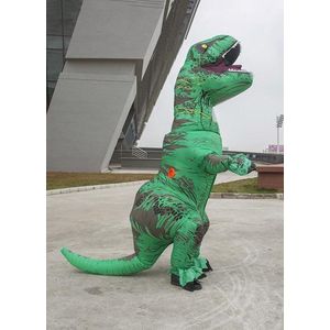 KIMU® Opblaas Kostuum T-Rex Groen - Opblaasbaar Pak - Dinopak Mascotte Opblaaspak - Opblaasbare Dino Dinosaurus Tyranosaurus Rex Dames Heren Festival