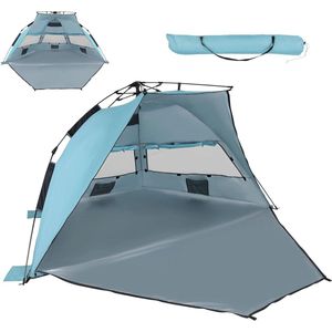 Automatische strandtent, pop-up strandtent, uv-bescherming UPF50+, XXL, draagbare strandtent, werptent met draagtas, 3 mesh-ramen, snelle montage, campingtent voor 3-4 personen