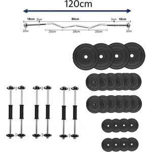 65kg Halterset 6 halters + Curl Stang - Afstelbare Gewichtenset – Fitness set – 6 x Dumbell – Halterstangset - 65kg halterschijven