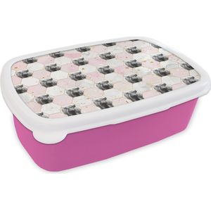 Broodtrommel Roze - Lunchbox - Brooddoos - Schotse hooglander - Design - Marmer - 18x12x6 cm - Kinderen - Meisje