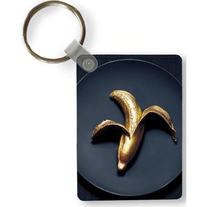 Sleutelhanger - Gouden banaan op een donkere achtergrond - Uitdeelcadeautjes - Plastic