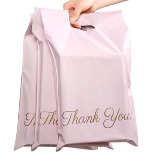 50 x Kleurrijke polyethyleen verzendzakken met handvat ""Thank you"" roos formaat A3 – 31 x 42 + 7cm - kunststof / Webshopzakken voor kleine bedrijven en kleding / Plastic Envelop / Verzendenveloppen / Koerierszakken / Poly Mailer