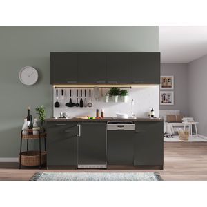 Goedkope keuken 195  cm - complete keuken met apparatuur Oliver  - Donker eiken/Grijs  - elektrische kookplaat - vaatwasser  - spoelbak